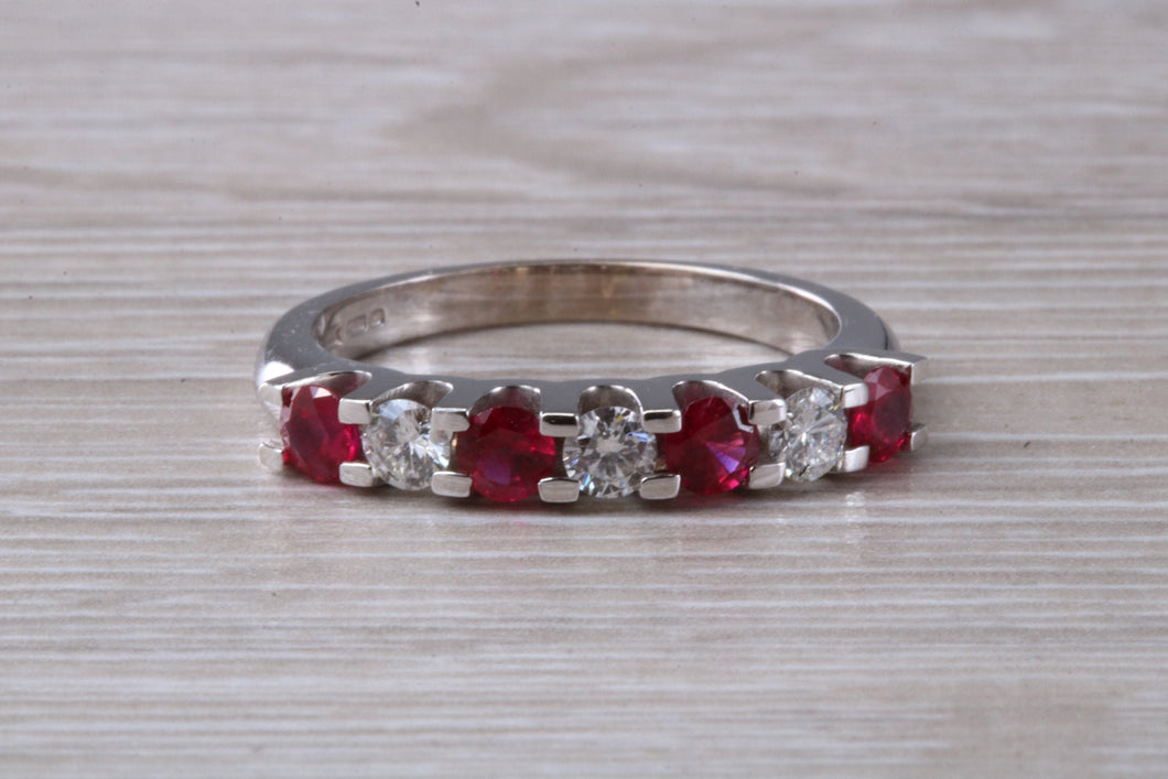 Ruby and Diamond 7 Stone 18ct White Gold Ring