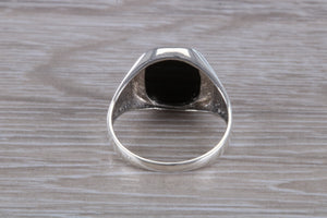 Natural Black Onyx set White Gold Signet Ring