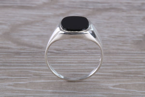 Natural Black Onyx set White Gold Signet Ring