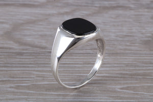 Natural Black Onyx set White Gold Signet Ring