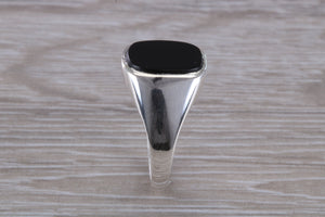 Natural Black Onyx set White Gold Signet Ring