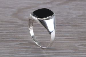 Natural Black Onyx set White Gold Signet Ring