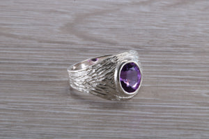 Natural Oval cut Amethyst set Silver Ring