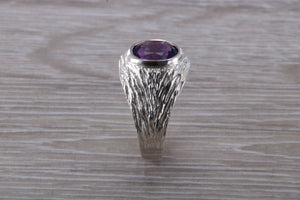 Natural Oval cut Amethyst set Silver Ring