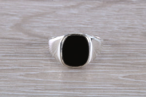 Natural Black Onyx set White Gold Signet Ring