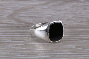 Natural Black Onyx set White Gold Signet Ring