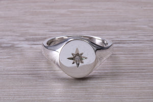 Chunky Oval Faced Diamond set Signet Ring in Silver