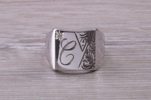 Large Personalised Diamond set Signet Ring