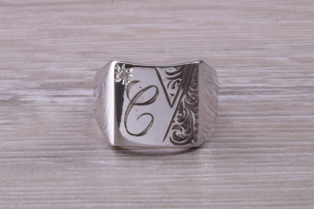 Large Personalised Diamond set Signet Ring