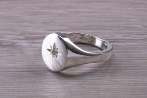 Chunky Oval Faced Diamond set Signet Ring in Silver