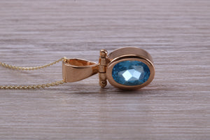 Beautiful Oval cut Swiss Blue Topaz set Yellow Gold Necklace