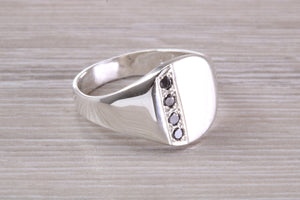 Four Natural Black Diamonds set Signet Ring