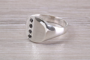 Four Natural Black Diamonds set Signet Ring