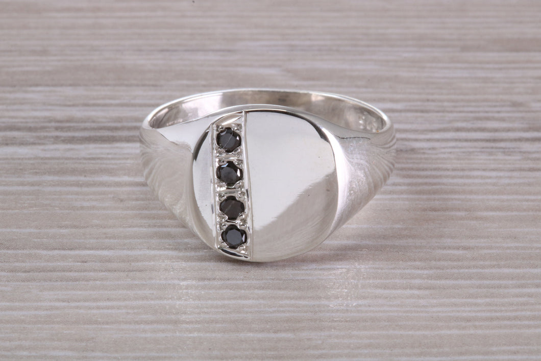 Four Natural Black Diamonds set Signet Ring