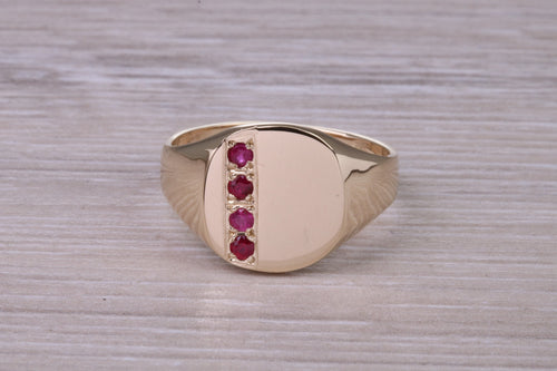 Four Natural Rubies set Yellow Gold Signet Ring