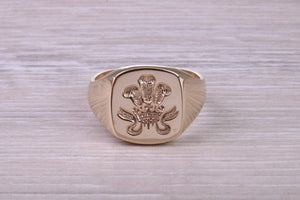 Chunky Prince of Wales Feathers Signet Ring in Solid Yellow Gold