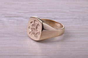 Chunky Prince of Wales Feathers Signet Ring in Solid Yellow Gold