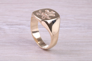 Chunky Prince of Wales Feathers Signet Ring in Solid Yellow Gold