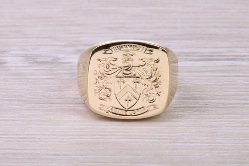 Heavy and Chunky Family Crest Signet Ring Made From Solid Yellow Gold