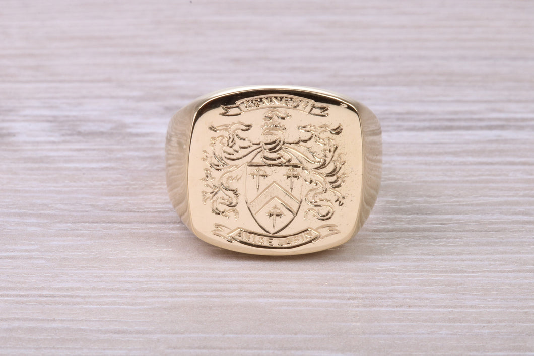 Heavy and Chunky Family Crest Signet Ring Made From Solid Yellow Gold