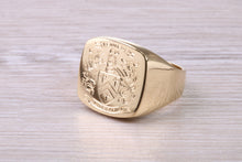 Load image into Gallery viewer, Heavy and Chunky Family Crest Signet Ring Made From Solid Yellow Gold