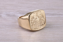 Load image into Gallery viewer, Heavy and Chunky Family Crest Signet Ring Made From Solid Yellow Gold