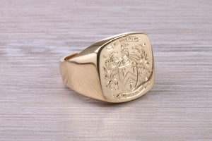 Heavy and Chunky Family Crest Signet Ring Made From Solid Yellow Gold