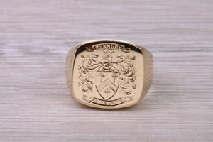 Heavy and Chunky Family Crest Signet Ring Made From Solid Yellow Gold