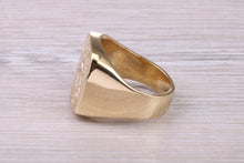 Load image into Gallery viewer, Heavy and Chunky Family Crest Signet Ring Made From Solid Yellow Gold