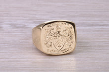 Load image into Gallery viewer, Heavy and Chunky Family Crest Signet Ring Made From Solid Yellow Gold