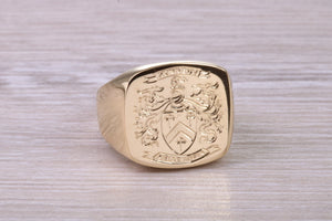 Heavy and Chunky Family Crest Signet Ring Made From Solid Yellow Gold