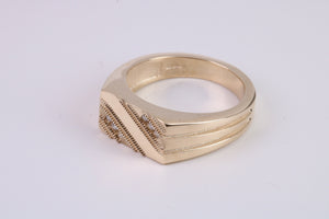 Chunky Diamond set Solid Yellow Gold Signet Ring