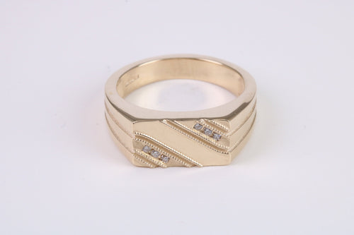 Chunky Diamond set Solid Yellow Gold Signet Ring