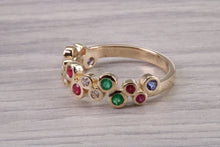 Load image into Gallery viewer, 6 mm Wide Multi Gemstone set Yellow Gold Ring, Solid Yellow Gold With British Hallmark