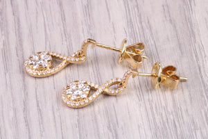 20 MM Long Very Dressy Diamond set 18ct Yellow Gold Dropper Earrings