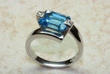 Load image into Gallery viewer, Natural Blue Topaz Ring and Natural Diamond ring. 9ct white gold.November birthstone,Sagittarius Zodiac stone.Statement Ring.