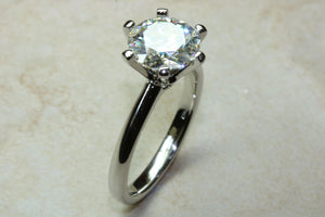 Charles and Colvard Forever One diamond solitaire, One carat diamond set in six claw platinum ring