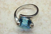 Load image into Gallery viewer, Natural Blue Topaz Ring and Natural Diamond ring. 9ct white gold.November birthstone,Sagittarius Zodiac stone.Statement Ring.