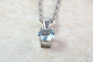 Natural Aquamarine Solitaire Pendant Set in 18ct White Gold With Chain. Round 0.85ct Real Aquamarine Pendant.March Birthstone,Scorpio Zodiac