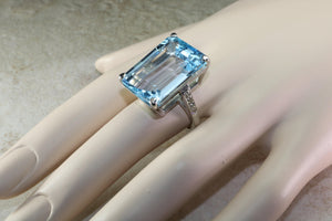 Very Very Large 60 carat Natural Blue Topaz set Yellow Gold Ring