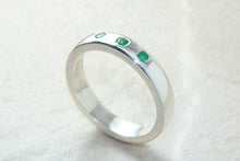 Load image into Gallery viewer, Natural Emerald Band. Silver Chunky Ring, 3 X Round Emeralds, May birthstone Gemstone.Ideal 16th,18th,21st Birthday