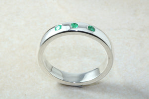 Natural Emerald Band. Silver Chunky Ring, 3 X Round Emeralds, May birthstone Gemstone.Ideal 16th,18th,21st Birthday