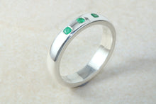 Load image into Gallery viewer, Natural Emerald Band. Silver Chunky Ring, 3 X Round Emeralds, May birthstone Gemstone.Ideal 16th,18th,21st Birthday