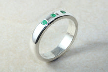 Load image into Gallery viewer, Natural Emerald Band. Silver Chunky Ring, 3 X Round Emeralds, May birthstone Gemstone.Ideal 16th,18th,21st Birthday
