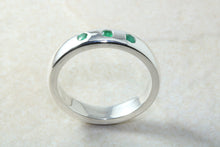 Load image into Gallery viewer, Natural Emerald Band. Silver Chunky Ring, 3 X Round Emeralds, May birthstone Gemstone.Ideal 16th,18th,21st Birthday