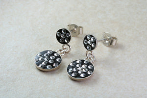 Silver dropper ear rings. Circular set with Cubic Zirconia's. Christmas,Birthday,Anniversary Present.