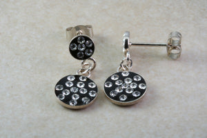 Silver dropper ear rings. Circular set with Cubic Zirconia's. Christmas,Birthday,Anniversary Present.