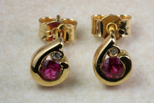 Load image into Gallery viewer, Natural Burmese Ruby Stud Earrings. 18ct Yellow Gold Burma Rubies and Natural Diamonds Set Earrings. Ruby Anniversary Or Christmas Gift