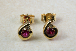 Natural Burmese Ruby Stud Earrings. 18ct Yellow Gold Burma Rubies and Natural Diamonds Set Earrings. Ruby Anniversary Or Christmas Gift