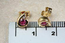 Load image into Gallery viewer, Natural Burmese Ruby Stud Earrings. 18ct Yellow Gold Burma Rubies and Natural Diamonds Set Earrings. Ruby Anniversary Or Christmas Gift